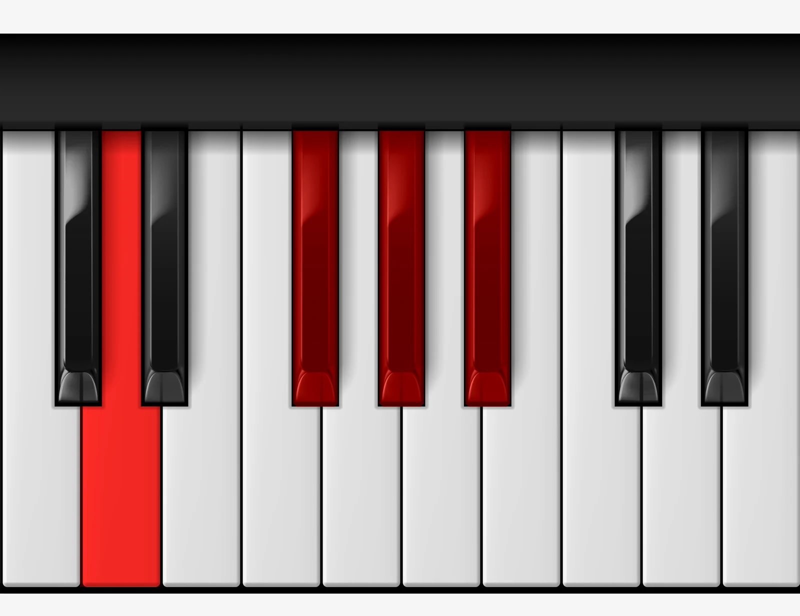 Bb Augmented 7th piano chord, 1st inversion — D, F♯, A♭, B♭
