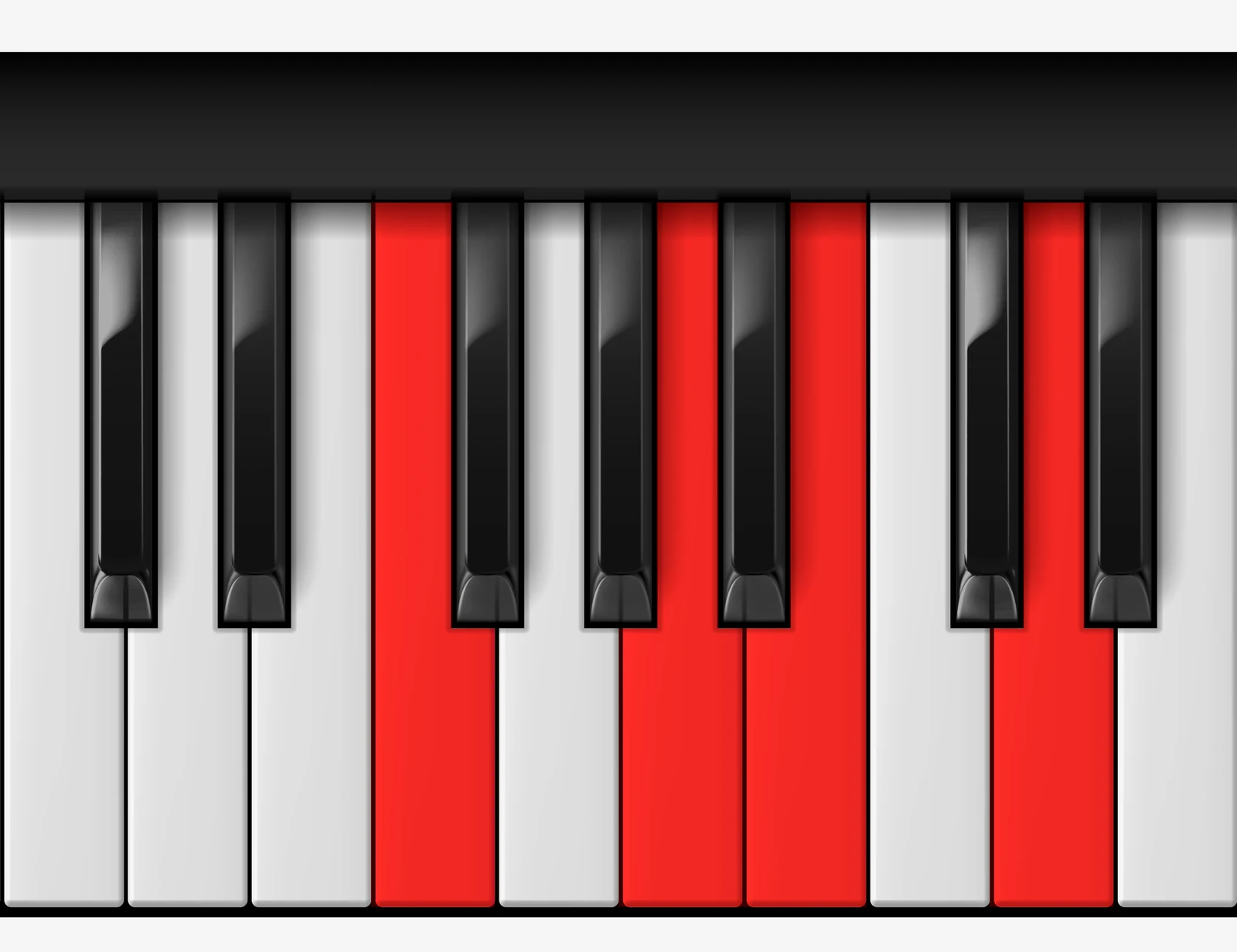 B Half Diminished piano chord, 2nd inversion — F, A, B, D