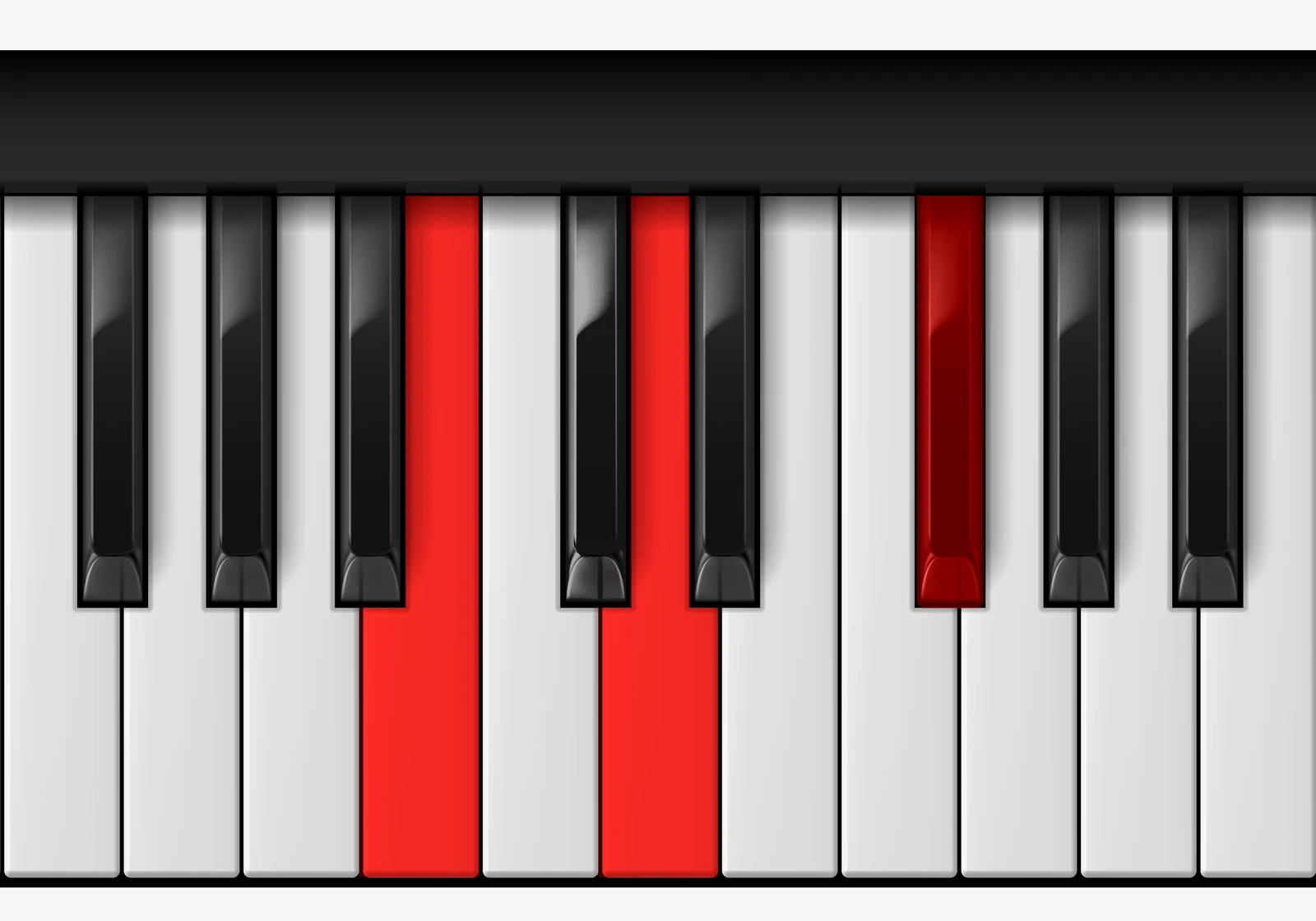 B Minor piano chord, root position — B, D, F#