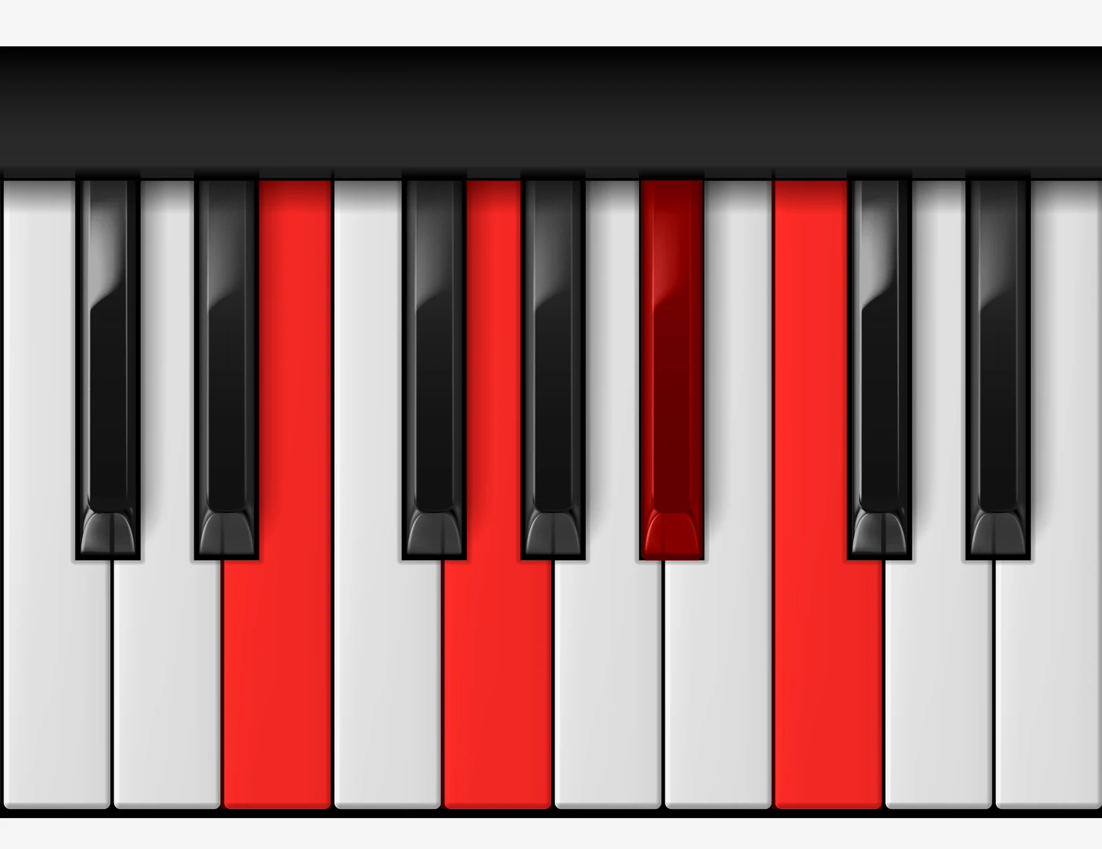 C Dominant 7th piano chord, 1st inversion — E, G, B♭, C