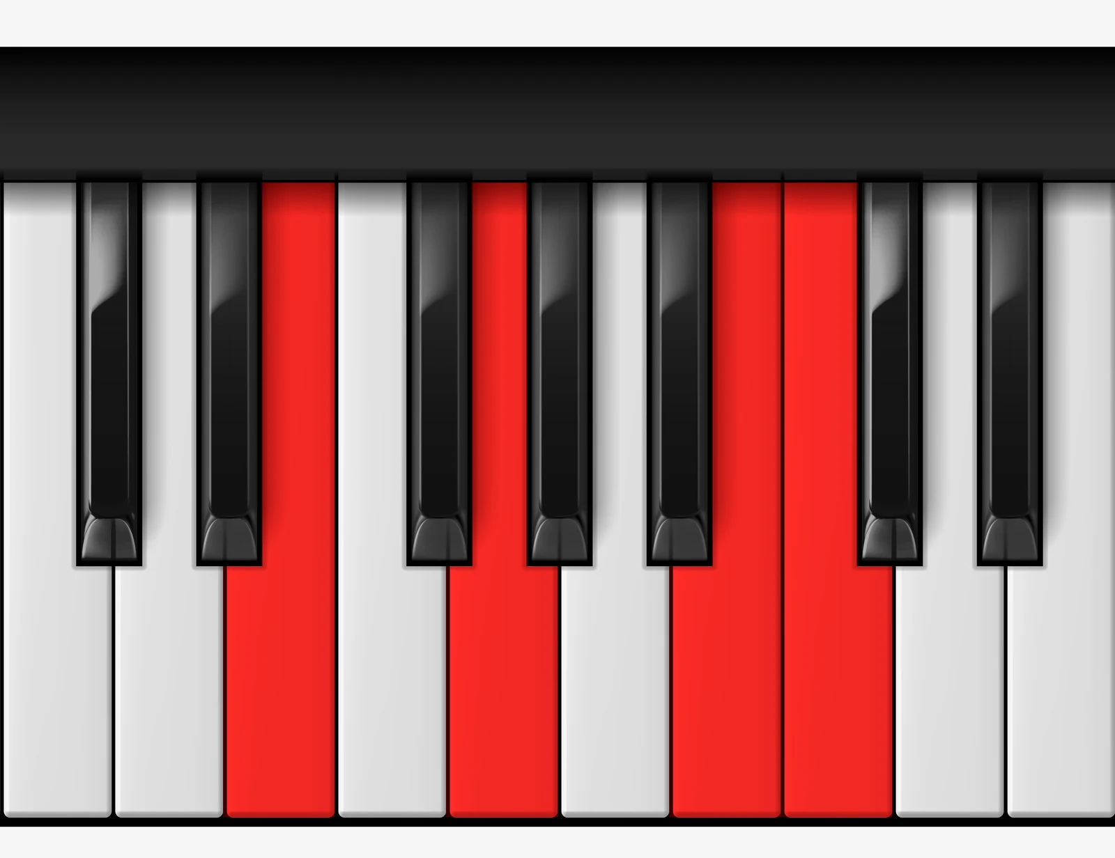 C Major 7th piano chord, 1st inversion — E, G, B, C
