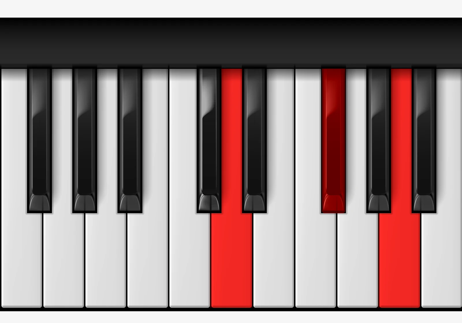D Major piano chord, root position — D, F#, A