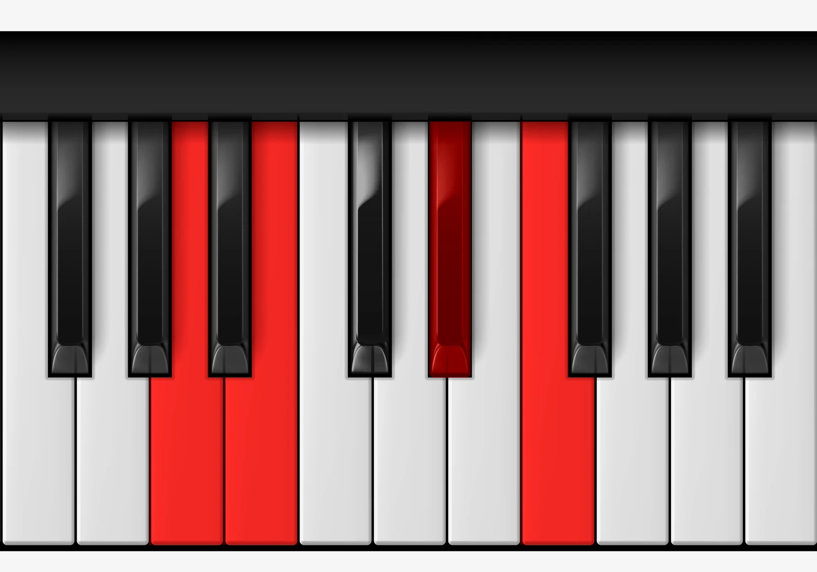 F 7♭5 piano chord, 1st inversion — A, C♭, E♭, F