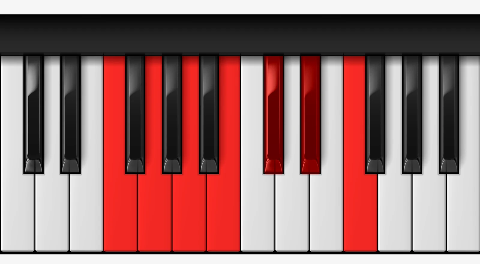 F Whole Tone Scale on piano — F, G, A, B, C#, Eb, F