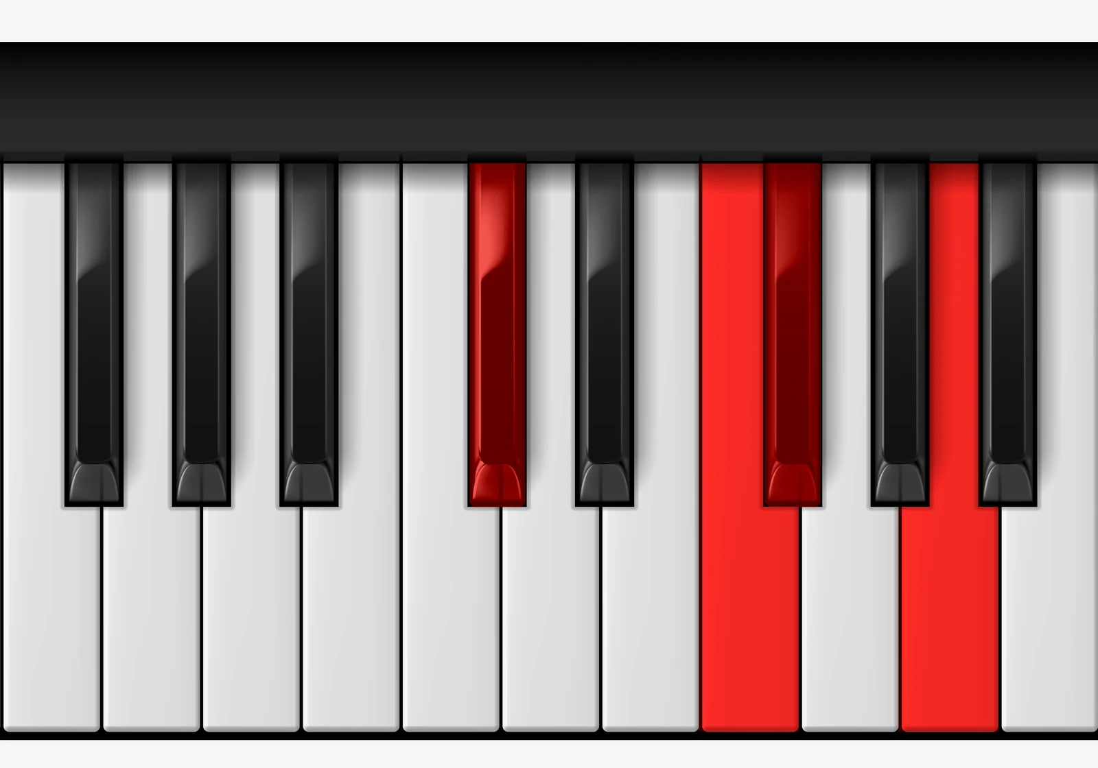Gb Minor Major 7th piano chord, 2nd inversion — D♭, F, G♭, B♭♭