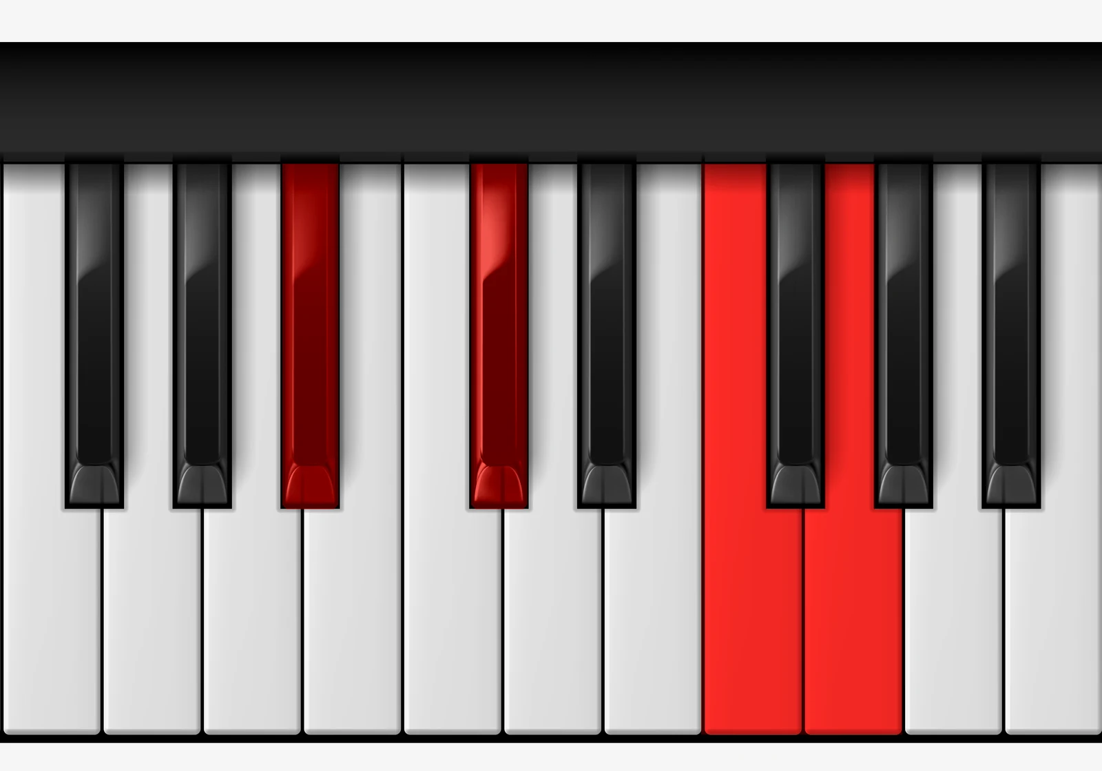 G Half Diminished piano chord, 1st inversion — B♭, D♭, F, G
